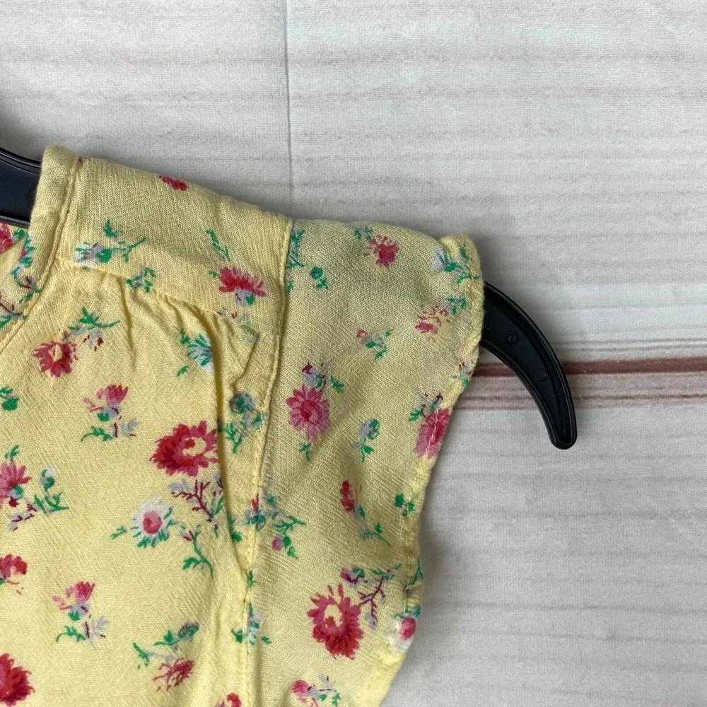 Gap Romper Girls M Yellow Floral Flutter Sleeve Button Up Pockets Elastic Waist